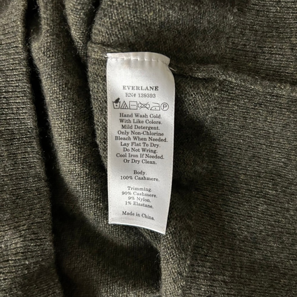 Everlane Cashmere Lantern Sleeve Sweater Olive Green Heather Crew Neck Medium - Picture 5 of 5
